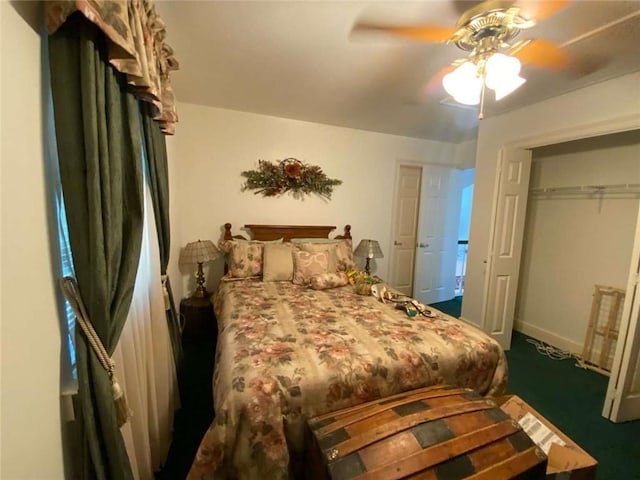 bedroom with a ceiling fan and a closet