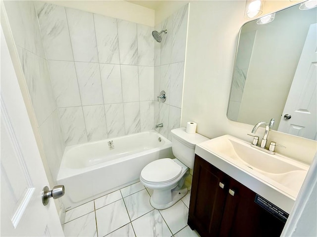 bathroom with marble finish floor, vanity, toilet, and shower / bath combination