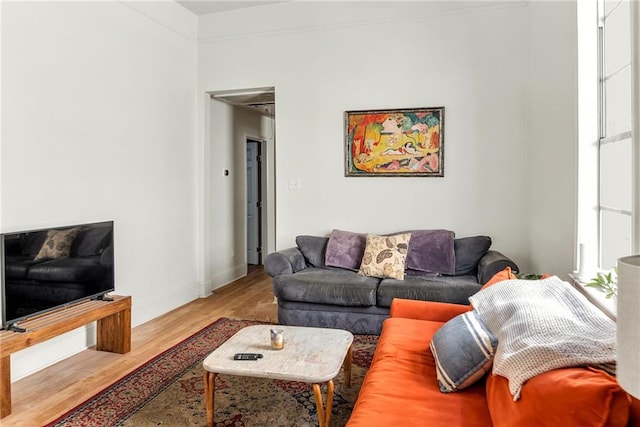 living area with wood finished floors