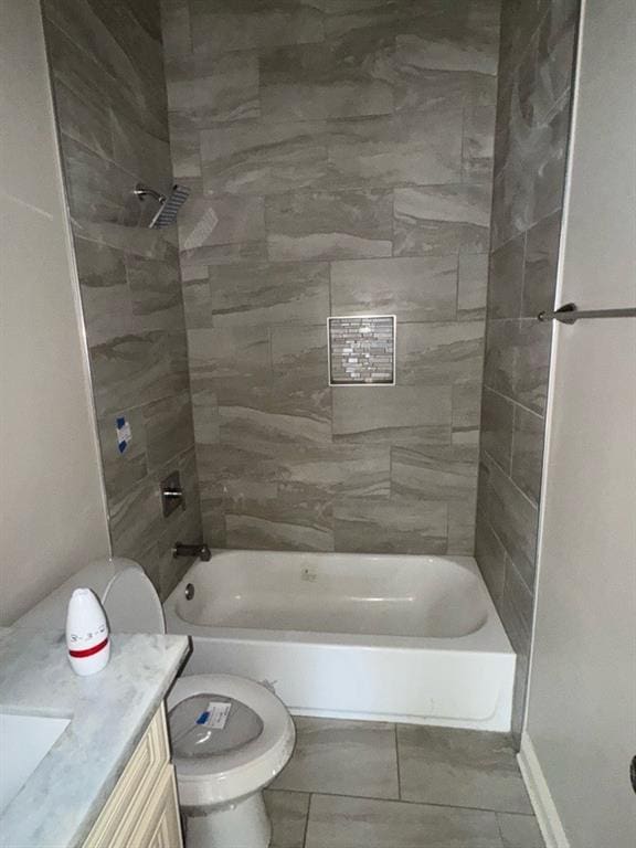 full bath with vanity, toilet, bathing tub / shower combination, and tile patterned flooring