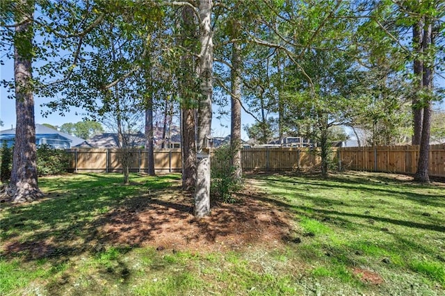 view of yard with a fenced backyard