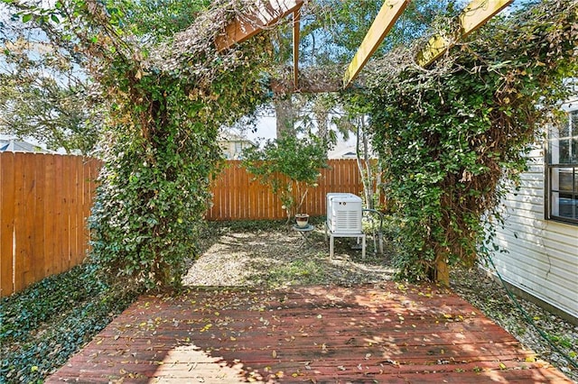 view of yard featuring a deck and a fenced backyard