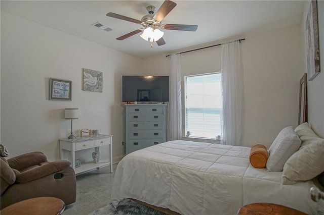 bedroom with visible vents and ceiling fan