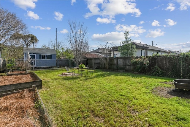 view of yard featuring a garden and a fenced backyard