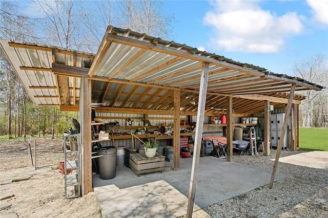 view of patio / terrace featuring an outdoor structure