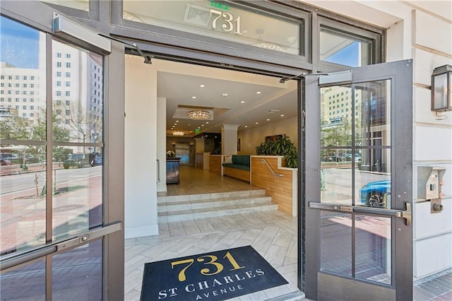 property entrance with a city view