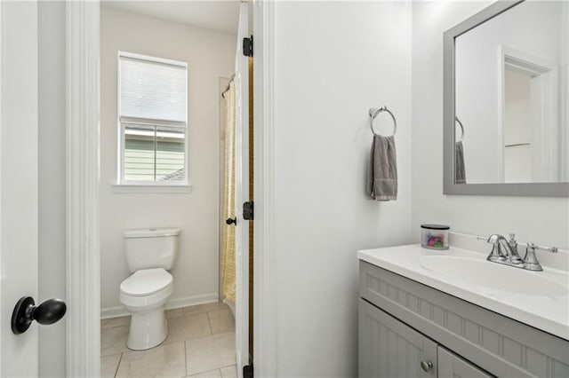 bathroom featuring tile patterned flooring, toilet, vanity, and baseboards