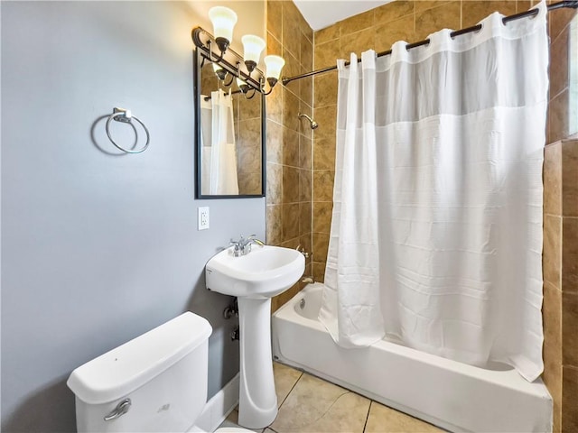 1824 Allen St, New Orleans, LA 70116 - bathroom with shower / bath combo with shower curtain, a chandelier, and tile patterned flooring