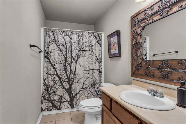 31501 River Pines Dr, Springfield, LA 70462 - full bath with vanity, tile patterned flooring, a shower with curtain, and toilet