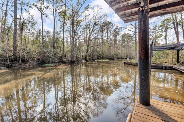 view of dock with a water view