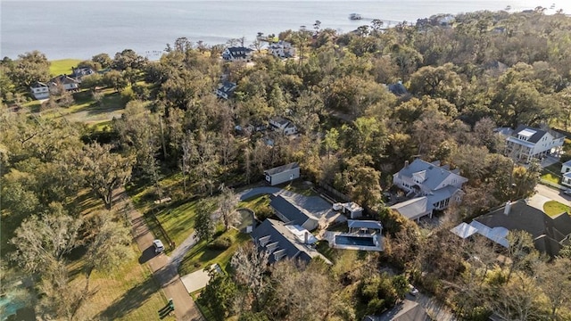 aerial view with a water view and a residential view