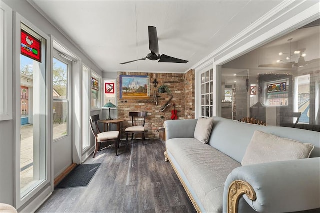 25 Yosemite Dr, New Orleans, LA 70131 - sunroom / solarium featuring wood finished floors, brick wall, and ornamental molding