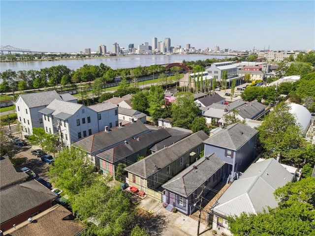 bird's eye view with a city view and a water view