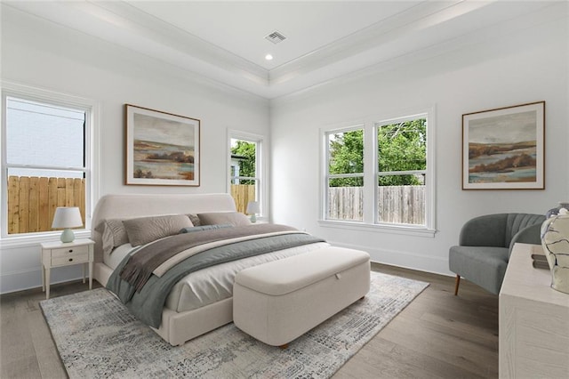 11 Khan Ct, Metairie, LA 70003 - bedroom featuring multiple windows, wood finished floors, a tray ceiling, and recessed lighting