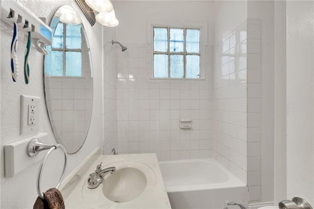 143537 France St, New Orleans, LA 70117 - full bathroom featuring shower / bath combination with curtain, a healthy amount of sunlight, and a sink