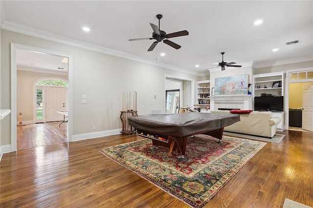 115 Cambridge Dr, Belle Chasse, LA 70037 - recreation room featuring recessed lighting, a ceiling fan, visible vents, and wood finished floors