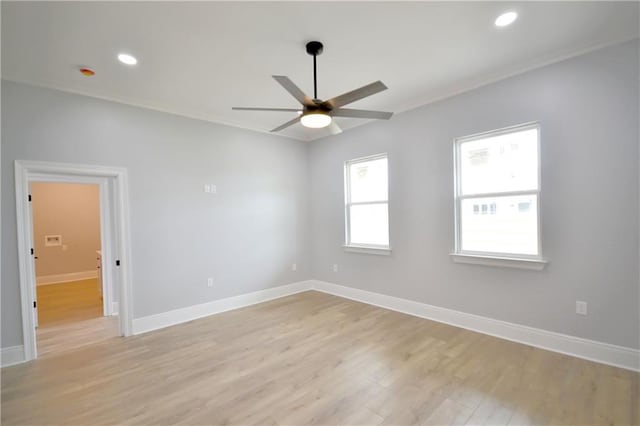 134 Gourgues St, Hahnville, LA 70057 - unfurnished room with a ceiling fan, light wood finished floors, recessed lighting, and baseboards