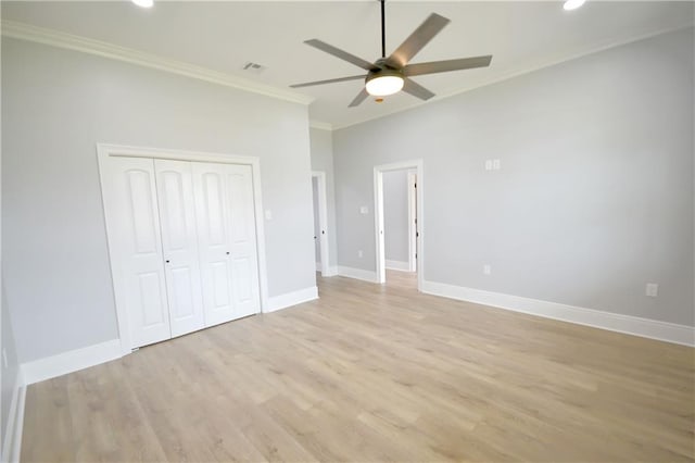 134 Gourgues St, Hahnville, LA 70057 - unfurnished bedroom featuring ornamental molding, light wood finished floors, a closet, and baseboards