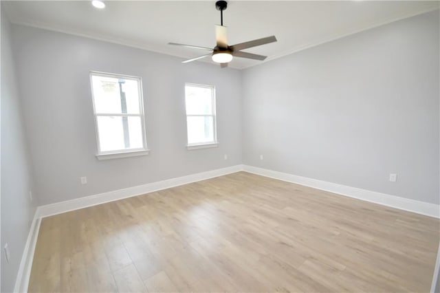 134 Gourgues St, Hahnville, LA 70057 - empty room with recessed lighting, ceiling fan, light wood-type flooring, baseboards, and ornamental molding