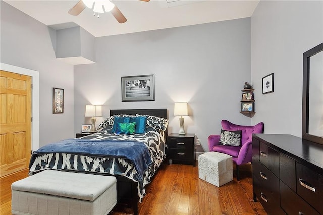 bedroom featuring ceiling fan and wood finished floors