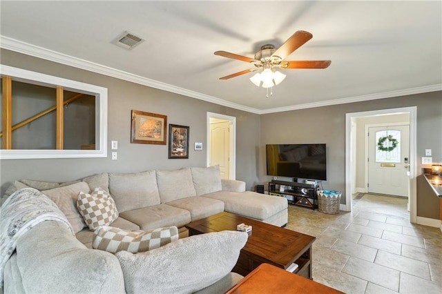 448 Lynnmeade Rd, Gretna, LA 70056 - living room featuring crown molding and ceiling fan