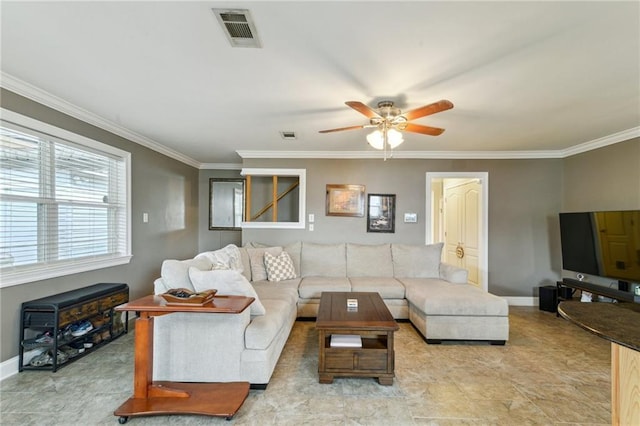 448 Lynnmeade Rd, Gretna, LA 70056 - living area featuring crown molding and ceiling fan
