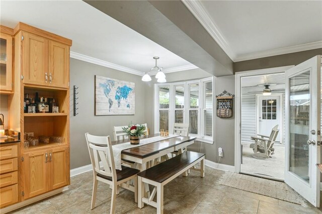 448 Lynnmeade Rd, Gretna, LA 70056 - dining space with ornamental molding and french doors