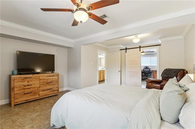 448 Lynnmeade Rd, Gretna, LA 70056 - bedroom featuring crown molding and a barn door