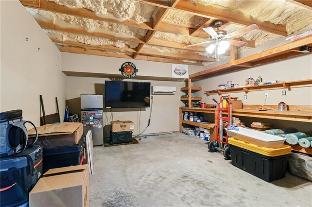 448 Lynnmeade Rd, Gretna, LA 70056 - storage area featuring ceiling fan and an AC wall unit