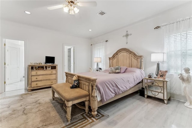 5227 Shady Park Dr, Marrero, LA 70072 - bedroom with light wood finished floors, recessed lighting, and ceiling fan