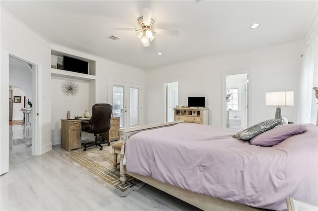 5227 Shady Park Dr, Marrero, LA 70072 - bedroom featuring a desk, light wood-style floors, multiple windows, and recessed lighting