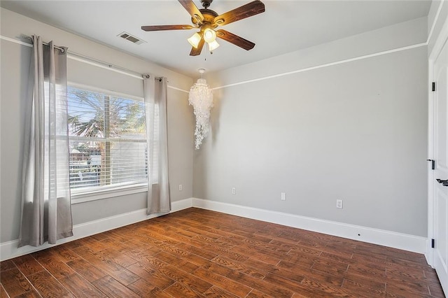 318 Cape Breton Dr, Slidell, LA 70458 - spare room featuring a ceiling fan, wood finished floors, visible vents, and baseboards