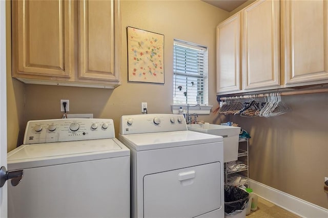 318 Cape Breton Dr, Slidell, LA 70458 - laundry room featuring cabinet space, washing machine and dryer, and baseboards