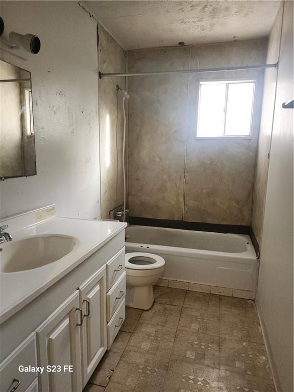 full bathroom with shower / bath combination, toilet, and vanity