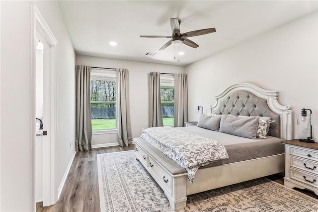 41379 Schafer Dr, Hammond, LA 70403 - bedroom with wood finished floors, recessed lighting, and a ceiling fan