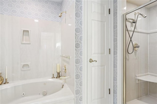 805 Rue Royal St, Metairie, LA 70005 - full bathroom featuring wallpapered walls, a shower stall, and a whirlpool tub