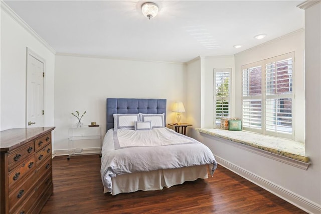 805 Rue Royal St, Metairie, LA 70005 - bedroom featuring recessed lighting, baseboards, dark wood-type flooring, and ornamental molding