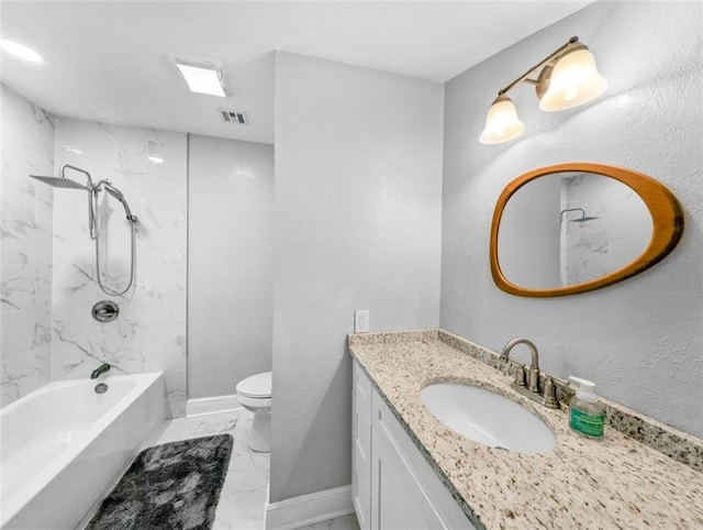 3631 Rue Colette, New Orleans, LA 70131 - bathroom featuring marble look tiles, vanity, toilet, baseboards, and bathing tub / shower combination