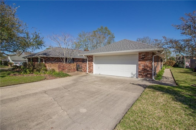 6 Country Club Dr, La Place, LA 70068 - single story home featuring brick siding, a shingled roof, concrete driveway, a front yard, and a garage