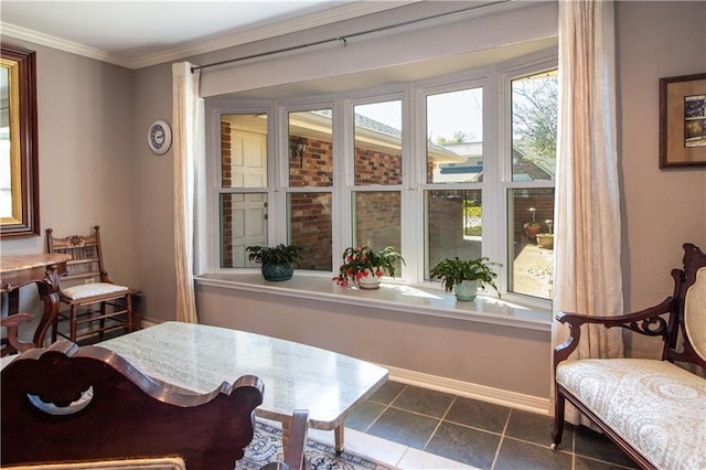 6 Country Club Dr, La Place, LA 70068 - interior space with crown molding, dark tile patterned floors, and baseboards