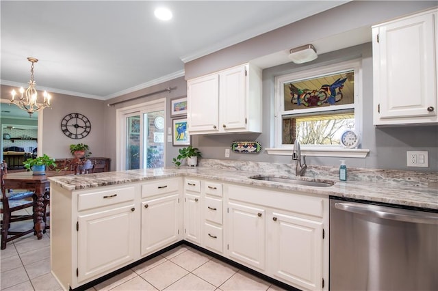 6 Country Club Dr, La Place, LA 70068 - kitchen featuring a sink, light stone countertops, dishwasher, and crown molding