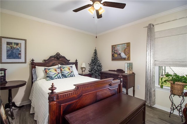 6 Country Club Dr, La Place, LA 70068 - bedroom with ceiling fan, baseboards, wood finished floors, and crown molding