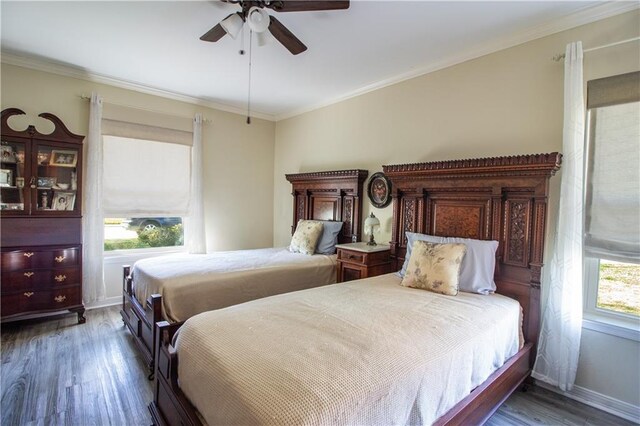 6 Country Club Dr, La Place, LA 70068 - bedroom with ceiling fan, wood finished floors, baseboards, and ornamental molding