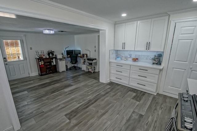 9025 Camille Ct, River Ridge, LA 70123 - home office with recessed lighting, dark wood-type flooring, and crown molding