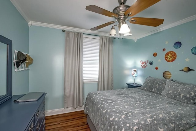 9025 Camille Ct, River Ridge, LA 70123 - bedroom with ornamental molding, dark wood-style flooring, and ceiling fan