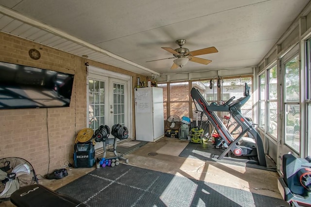 9025 Camille Ct, River Ridge, LA 70123 - unfurnished sunroom with french doors and a ceiling fan
