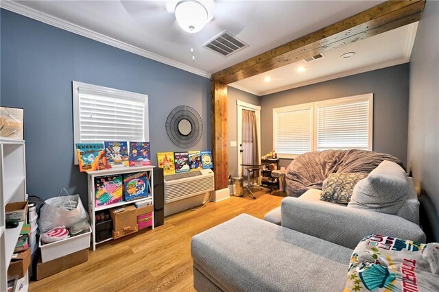 1901 N Turnbull Dr, Metairie, LA 70001 - living area with ornamental molding, wood finished floors, and a ceiling fan