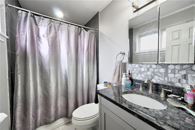 1901 N Turnbull Dr, Metairie, LA 70001 - bathroom with vanity, decorative backsplash, and a shower with shower curtain