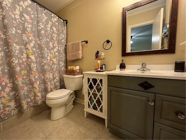 7241 Line Rd, Ethel, LA 70730 - bathroom with curtained shower, toilet, vanity, and tile patterned flooring