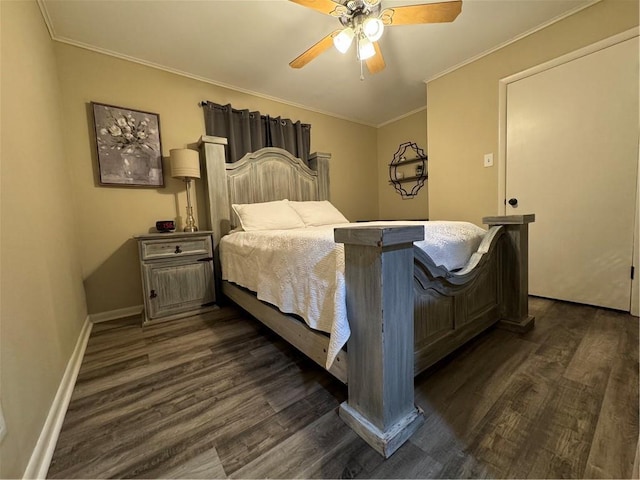 7241 Line Rd, Ethel, LA 70730 - bedroom featuring crown molding, a ceiling fan, dark wood-type flooring, and baseboards